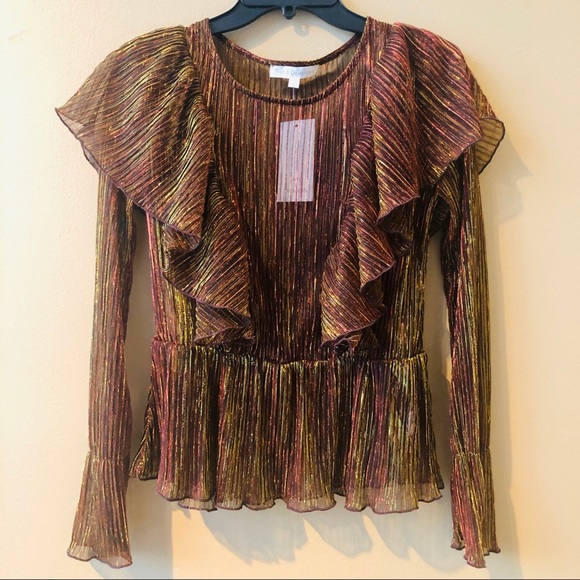 Hot & Delicious Tops - Hot & Delicious Gold & Crimson Red Peasant Top.